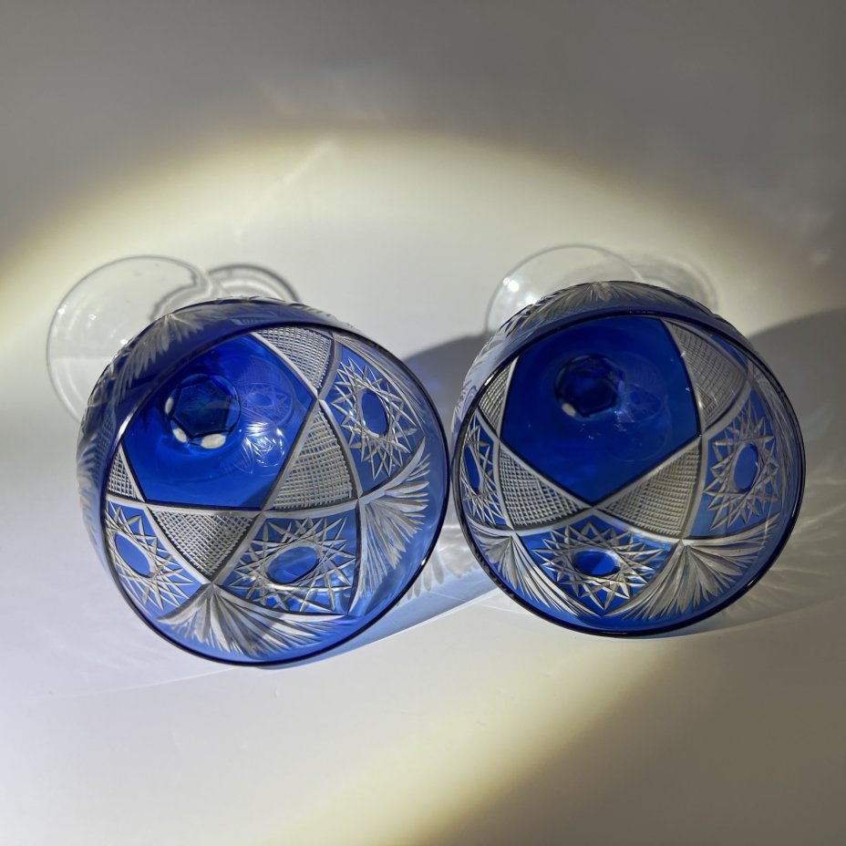 Набор бокалов на 2 персоны, цветной хрусталь, СССР, 1970-1990 гг.