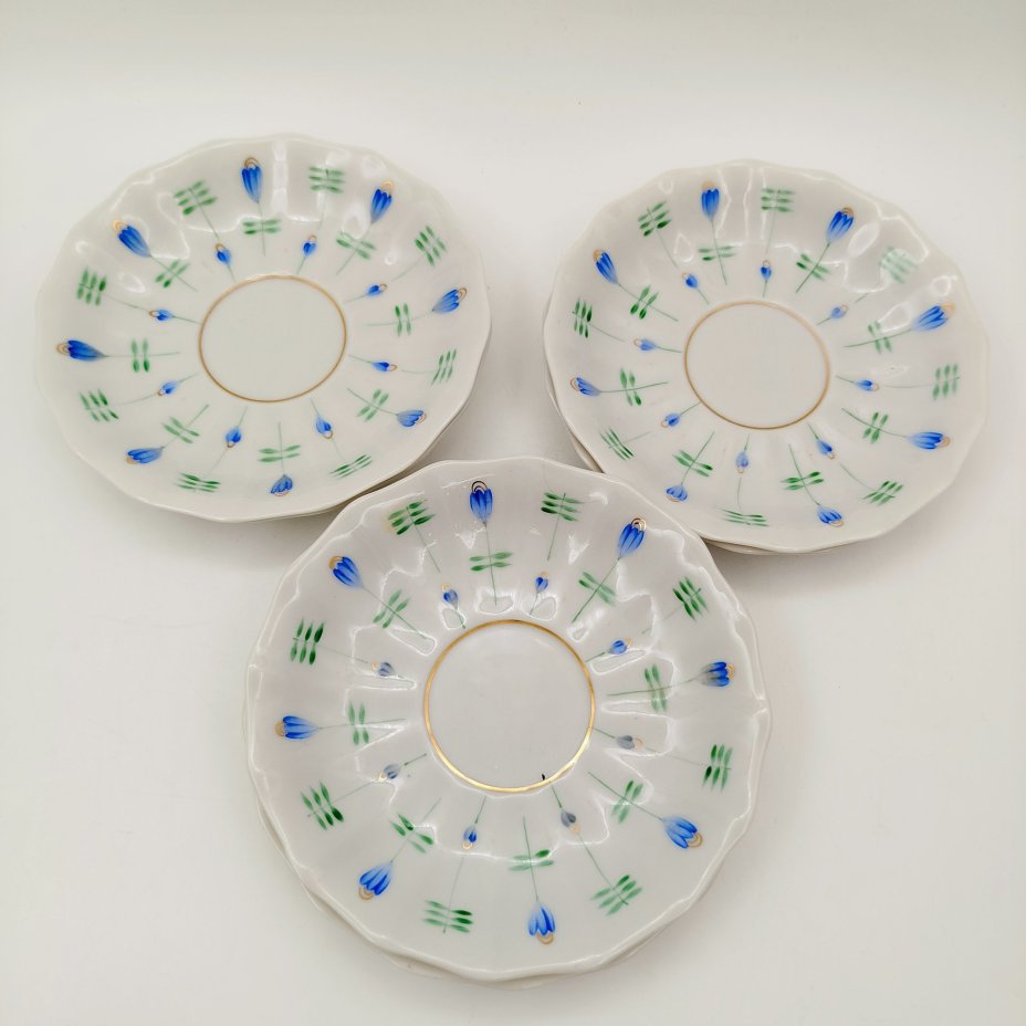 Сервиз чайный с цветочным декором на 6 персон (14 предметов), форма "Ампир", фарфор, роспись, золочение, Дмитровский фарфоровый завод (ДФЗ Вербилки), СССР, 1965-1991 гг.