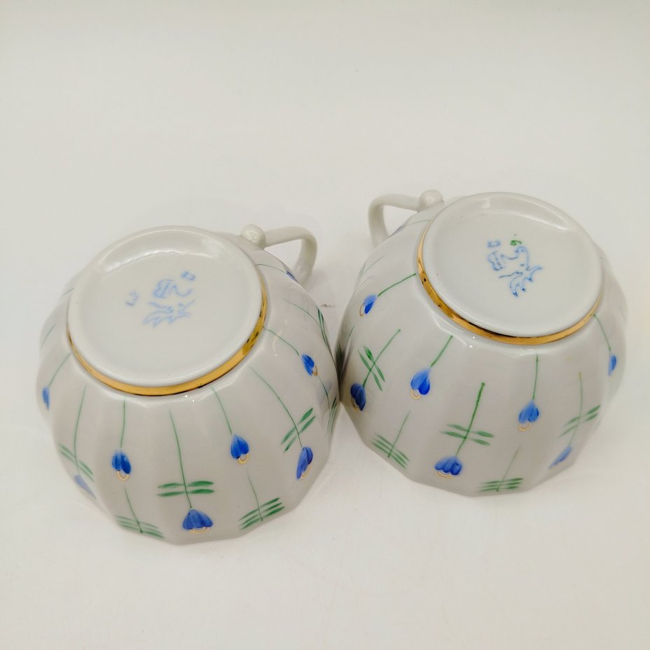 Сервиз чайный с цветочным декором на 6 персон (14 предметов), форма "Ампир", фарфор, роспись, золочение, Дмитровский фарфоровый завод (ДФЗ Вербилки), СССР, 1965-1991 гг.