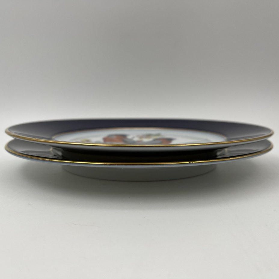 Тарелки с декором в виде птиц и кобальтовым кантом (2 шт.), Мануфактура Josef Kuba