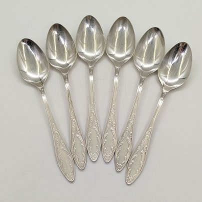 Набор из шести столовых ложек "Пламя", мНЦ (медь-никель-цинк), Кольчугинский завод цветных металлов, СССР, 1960-1990 гг.