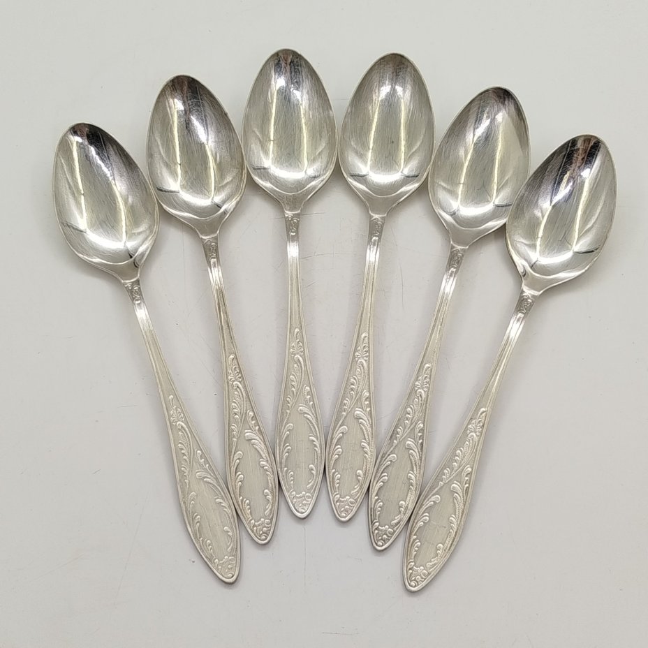 Набор из шести столовых ложек "Пламя", мНЦ (медь-никель-цинк), Кольчугинский завод цветных металлов, СССР, 1960-1990 гг.