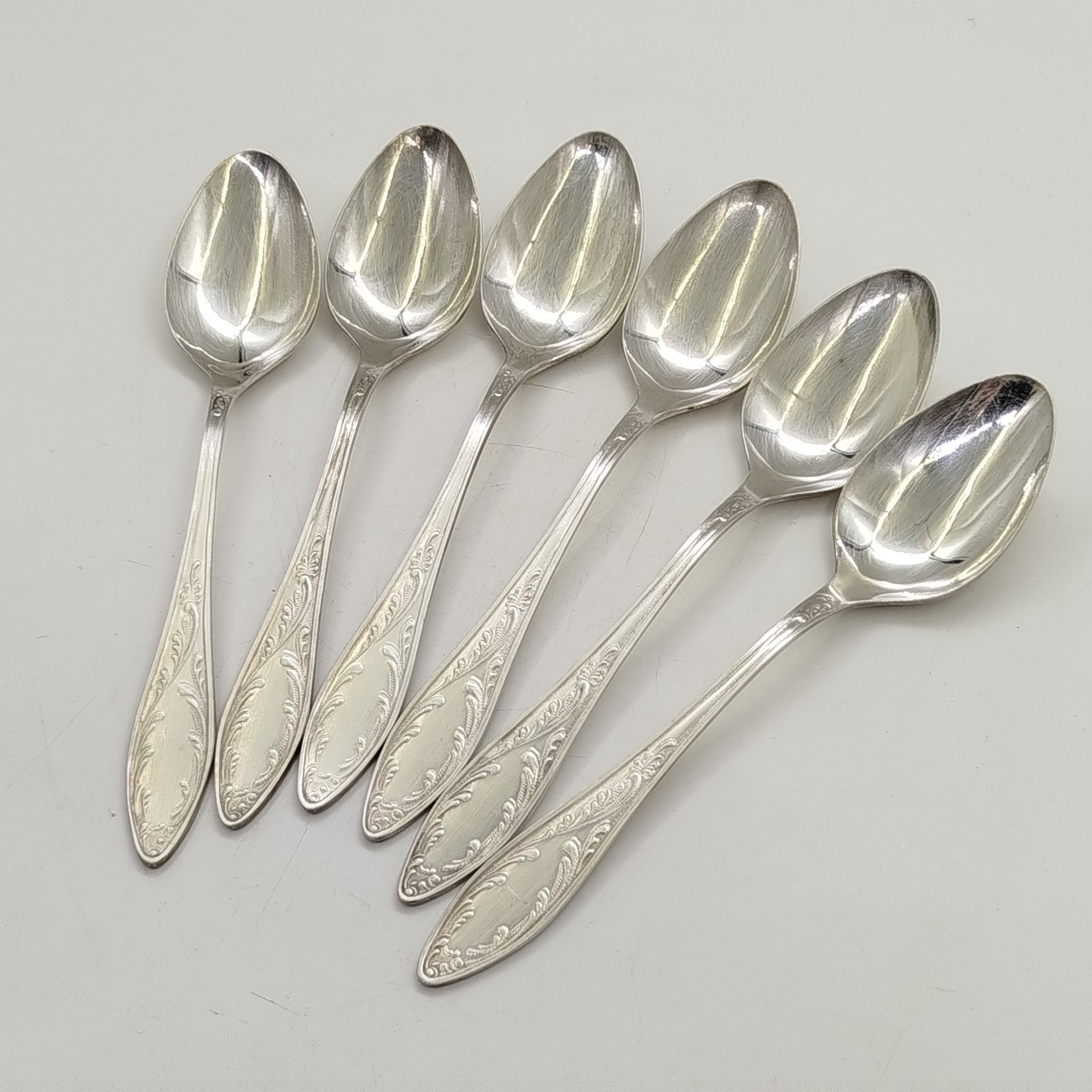 Набор из шести столовых ложек "Пламя", мНЦ (медь-никель-цинк), Кольчугинский завод цветных металлов, СССР, 1960-1990 гг.