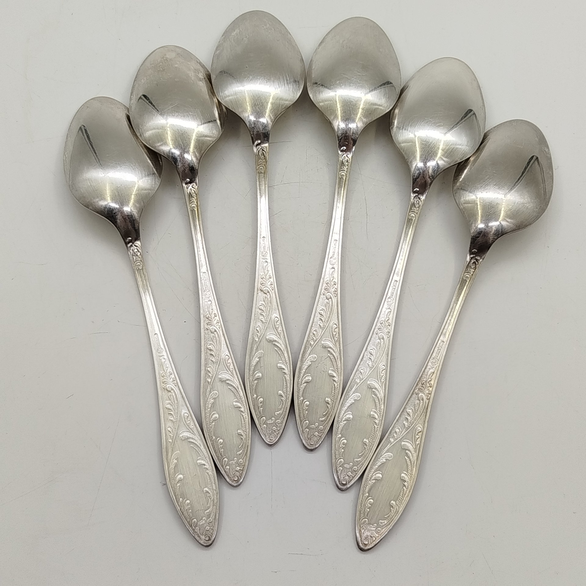 Набор из шести столовых ложек "Пламя", мНЦ (медь-никель-цинк), Кольчугинский завод цветных металлов, СССР, 1960-1990 гг.