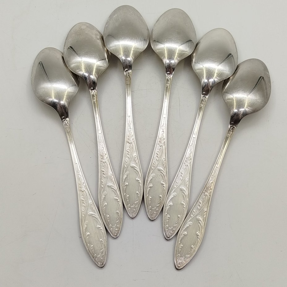 Набор из шести столовых ложек "Пламя", мНЦ (медь-никель-цинк), Кольчугинский завод цветных металлов, СССР, 1960-1990 гг.