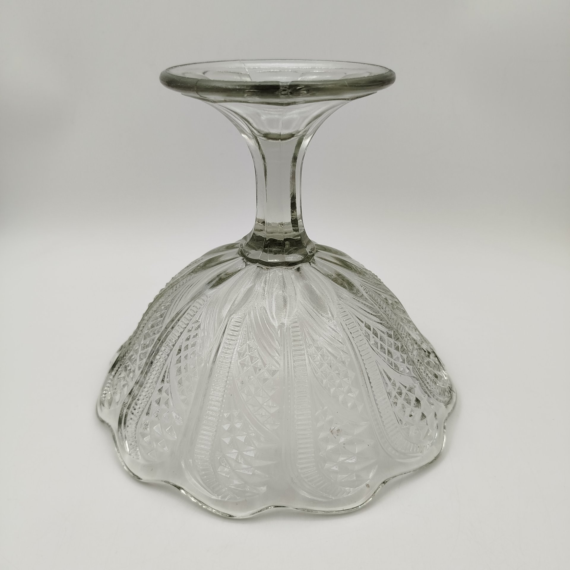 Ваза на ножке, украшенная геометрическим декором, стекло, пресс, СССР, 1970-1990 гг.