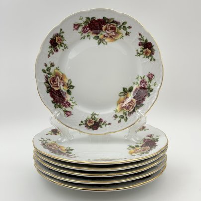 Набор десертных тарелок с цветочным декором на 6 персон, фарфор, деколь, золочение, Thun (Тун), Чехословакия, 1970-1980 гг.