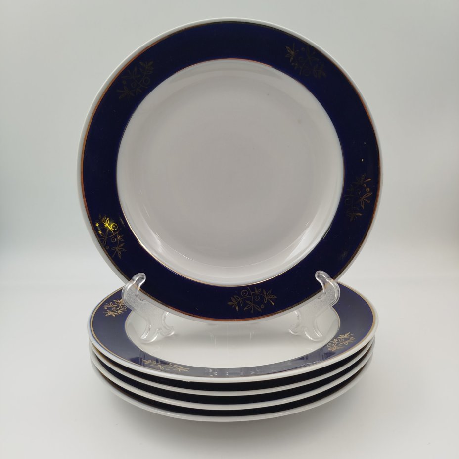 Набор тарелок на 5 персон, украшенных растительным декором, фарфор, Барановский фарфоровый завод, СССР, 1960-1970 гг.