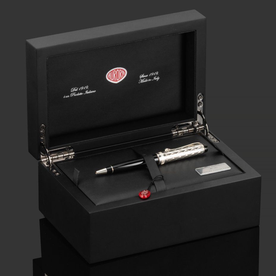 Шариковая ручка Aurora Optima Riflessi Sterling Silver Cap Black Barrel в подарочной коробке