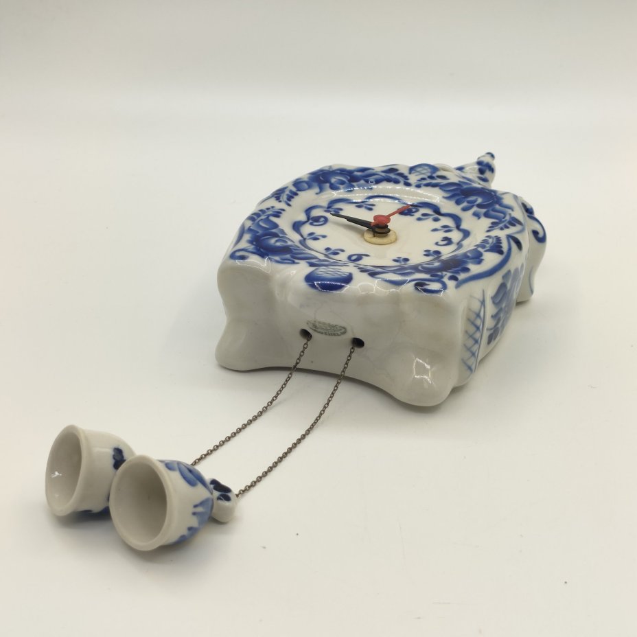 Часы настенные, фигурные, с подвесными декоративными колокольчиками, Гжель, рос. Верещагина