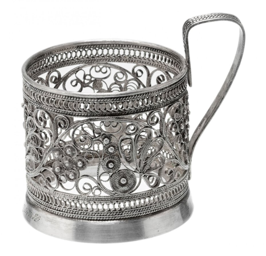 Подстаканник, мельхиор, скань, стекло, в родном футляре, СССР, 1970-1980 гг.