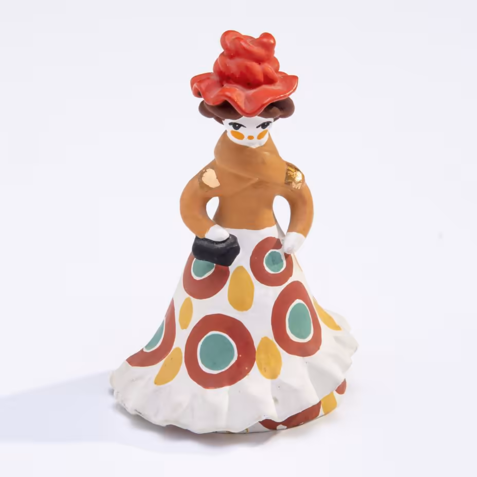 Дымковская игрушка "Барыня",  глина, ручная роспись, СССР, 1970-1990 гг., Дымковская игрушка