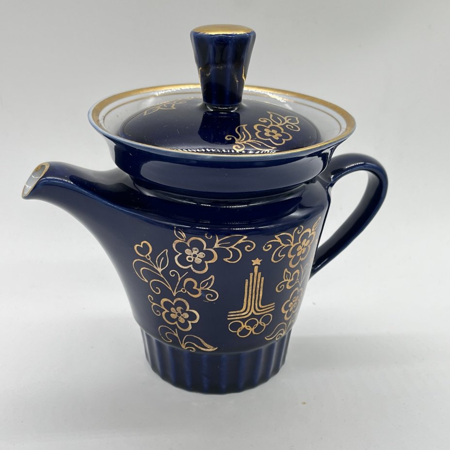 Чайник заварочный "Олимпиада 80", фарфор, кобальт, золочение, Бронницкий завод фарфоровых изделий «Возрождение», СССР, 1980 г.