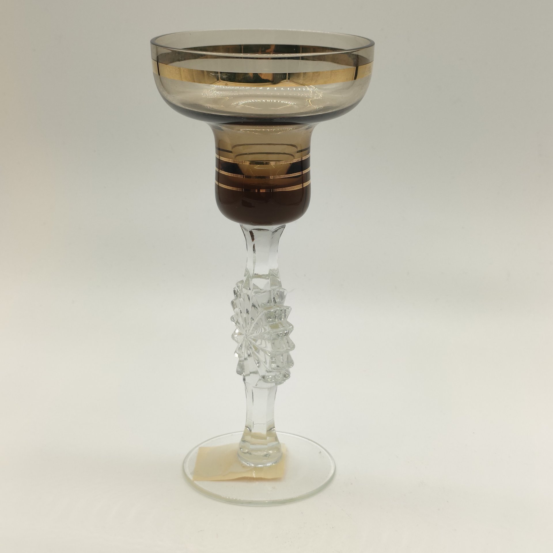 Подсвечник с рельефной звездой на ножке, цветное стекло, золочение, Гусевской хрустальный завод (Гусь-Хрустальный), СССР, 1970-1980 гг.