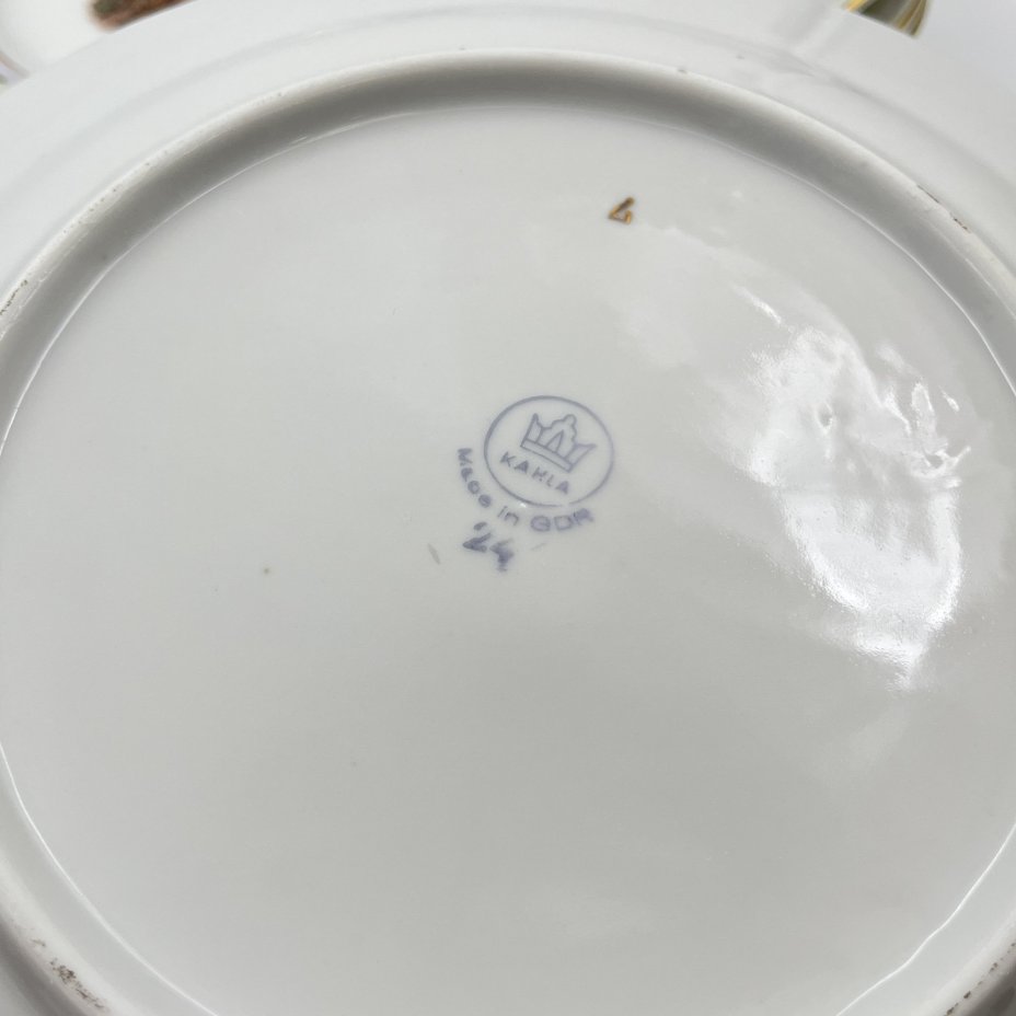 Набор обеденных тарелок "Мадонна" на 6 персон, фарфор, деколь, люстр, золочение, Kahla, ГДР, 1960-1980 гг.