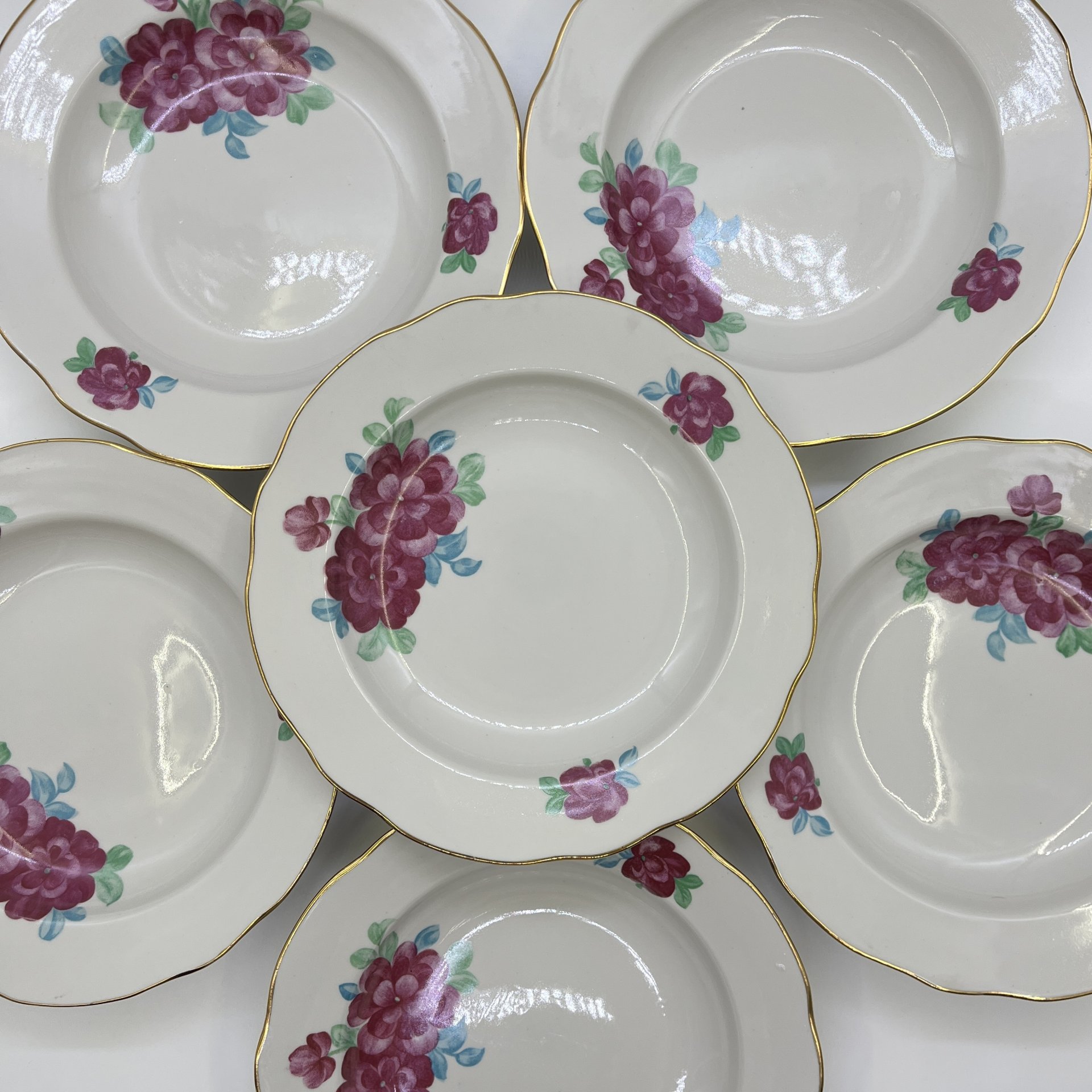 Набор суповых тарелок на 6 персон, фарфор, деколь, золочение, Дулевский фарфоровый завод (Дулёво), СССР, 1970-1991 гг.