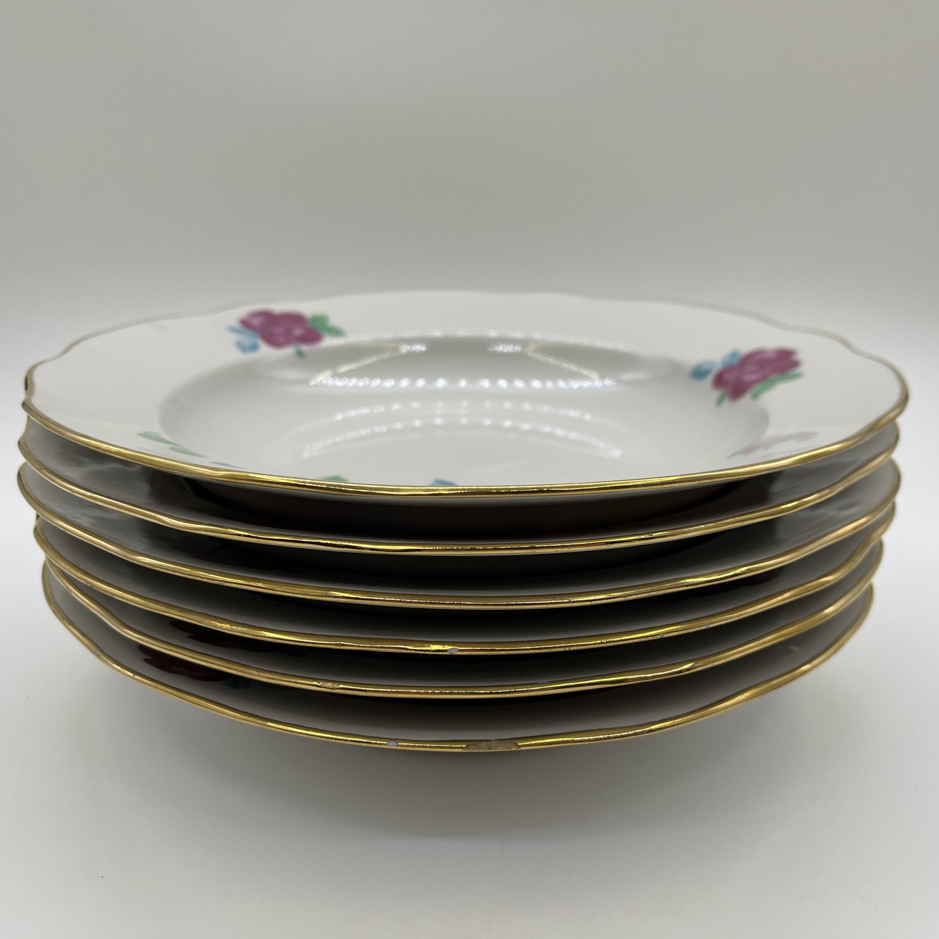 Набор суповых тарелок на 6 персон, фарфор, деколь, золочение, Дулевский фарфоровый завод (Дулёво), СССР, 1970-1991 гг.