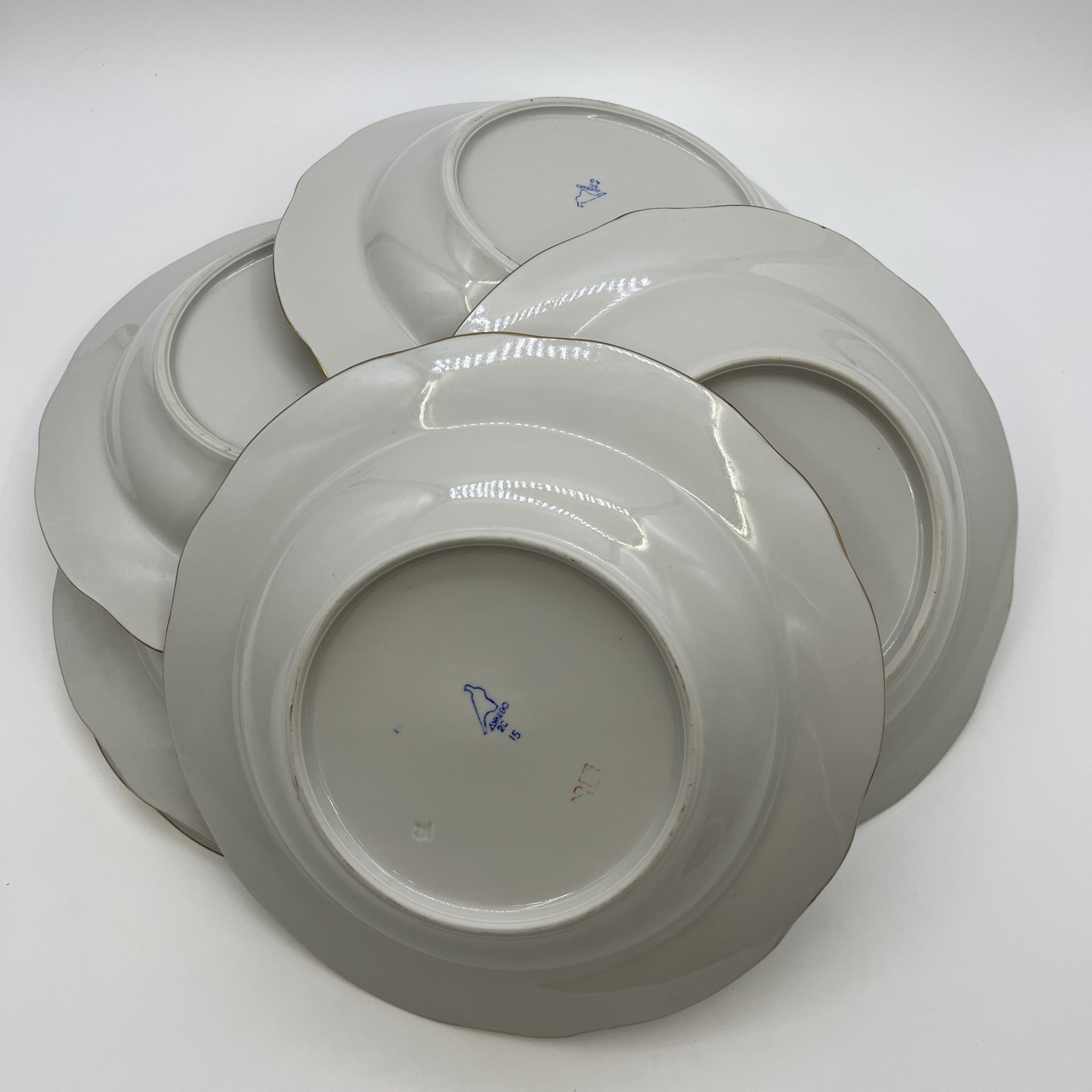 Набор суповых тарелок на 6 персон, фарфор, деколь, золочение, Дулевский фарфоровый завод (Дулёво), СССР, 1970-1991 гг.