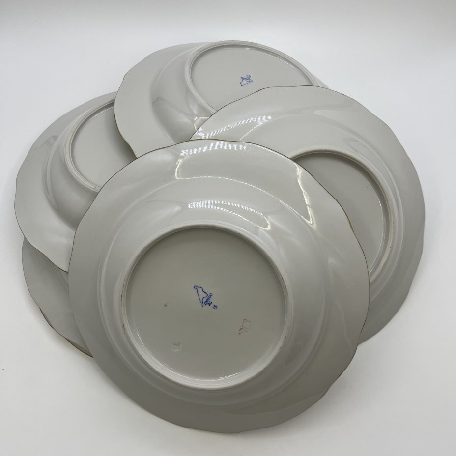 Набор суповых тарелок на 6 персон, фарфор, деколь, золочение, Дулевский фарфоровый завод (Дулёво), СССР, 1970-1991 гг.