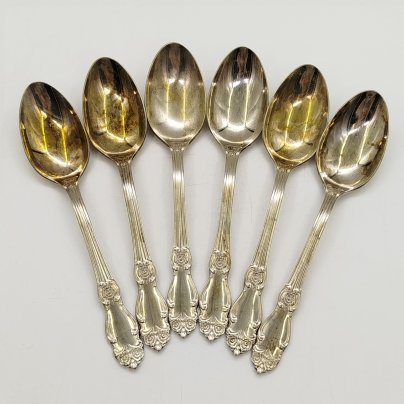 Набор из шести десертных ложек "Серебряная роза", мНЦ (медь-никель-цинк), Кольчугинский завод цветных металлов, СССР, 1970-1990 гг.