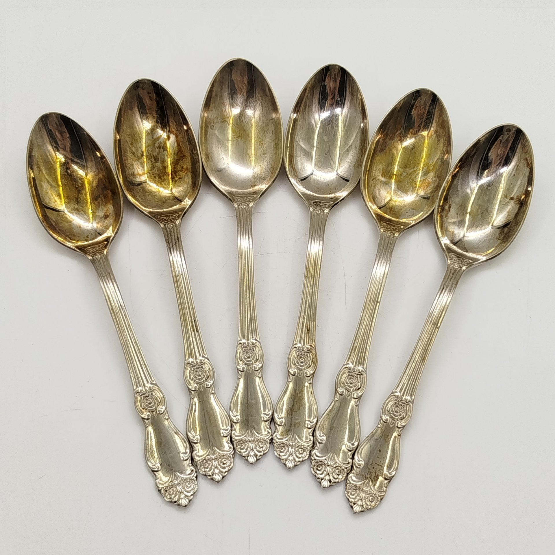 Набор из шести десертных ложек "Серебряная роза", мНЦ (медь-никель-цинк), Кольчугинский завод цветных металлов, СССР, 1970-1990 гг.