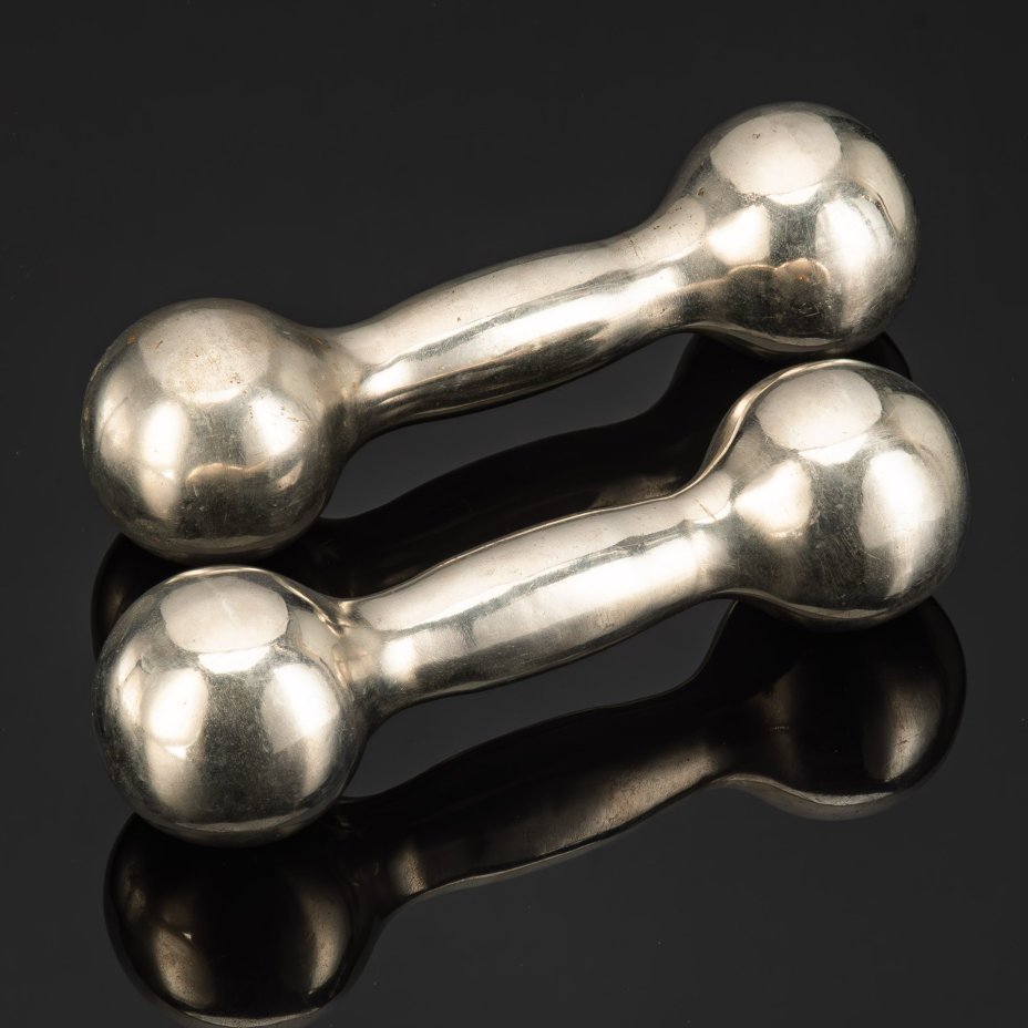 Гантели с символикой "Олимпиады-80", металл, полихромные эмали, СССР, 1980 г.