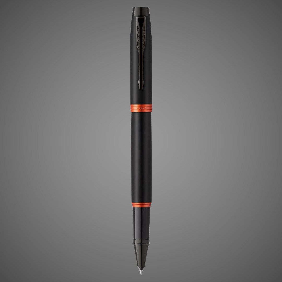 Ручка-роллер Parker IM Vibrant Rings Flame Orange, стержень:Fblk, в подарочной упаковке., Лаки и смолы: лак, латунь