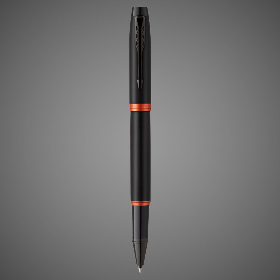 Ручка-роллер Parker IM Vibrant Rings Flame Orange, стержень:Fblk, в подарочной упаковке., Лаки и смолы: лак, латунь
