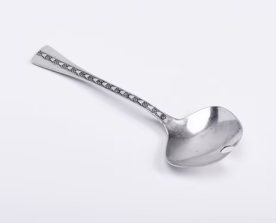 Ложка для салата с геометрическим декором, серебро 916 пр., золочение, Таллинский ювелирный завод, СССР, 1960-1980 гг., Таллинский ювелирный завод