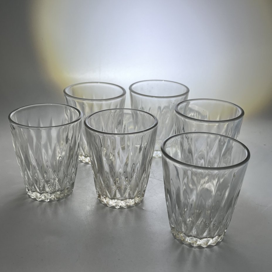 Набор из 6 стопок с рельефным декором, стекло, пресс, СССР, 1970-1990 гг.