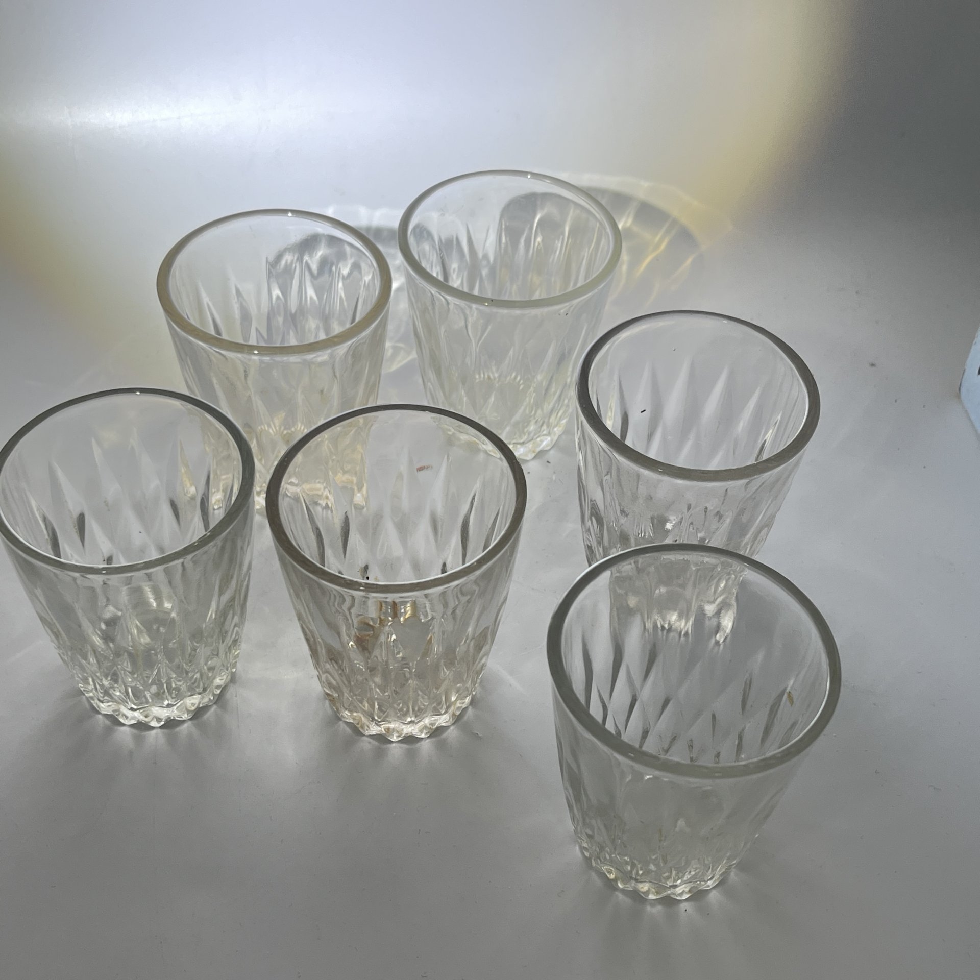 Набор из 6 стопок с рельефным декором, стекло, пресс, СССР, 1970-1990 гг.