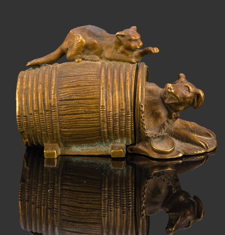 Мелочница "Кошка с собакой", бронза, Западная Европа, 1870-1890 гг.