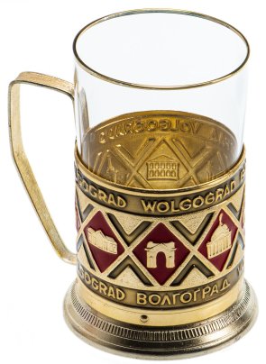 Подстаканник "Волгоград" со стеклянным стаканом, СССР