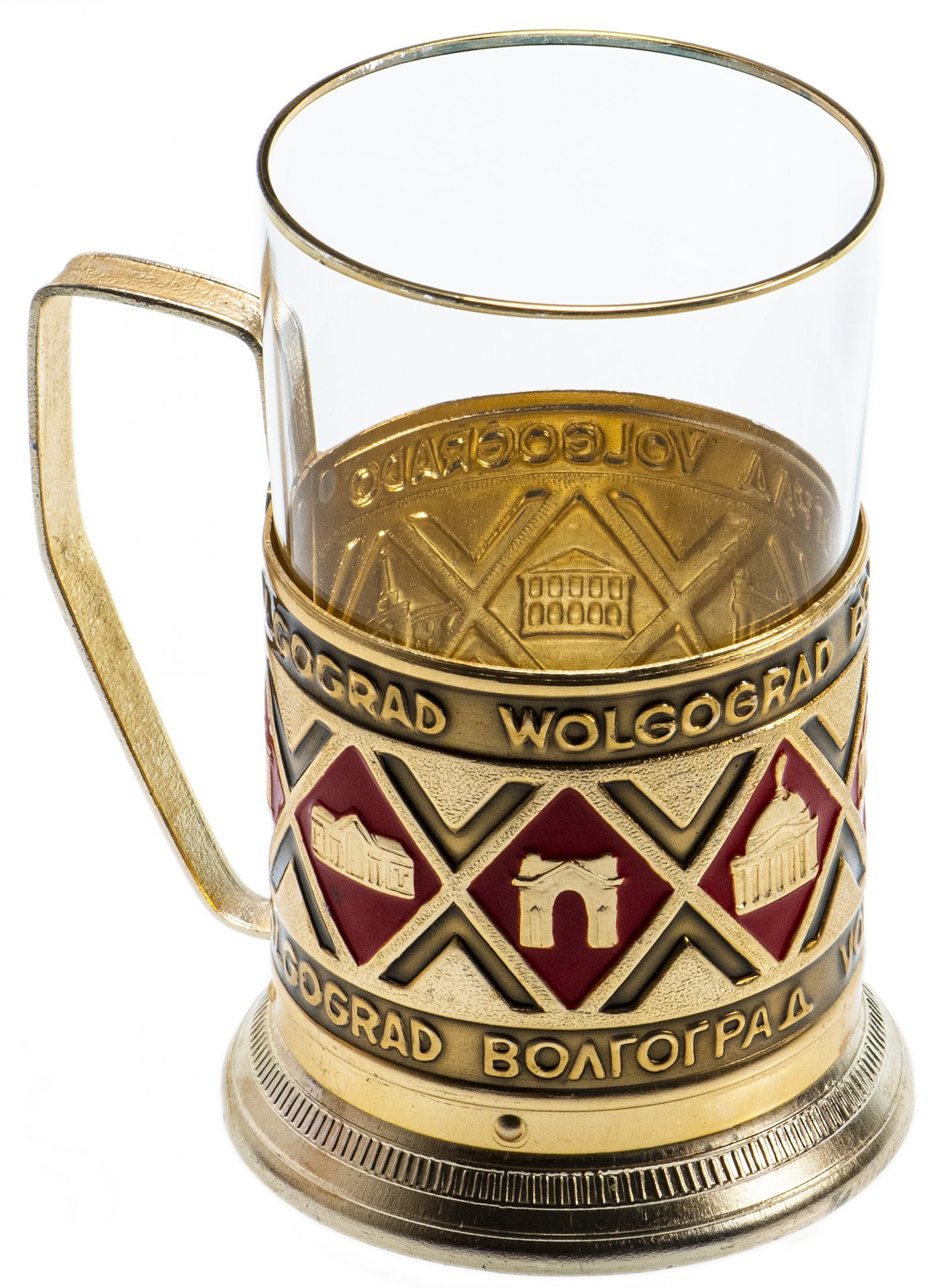 Подстаканник "Волгоград" со стеклянным стаканом, СССР