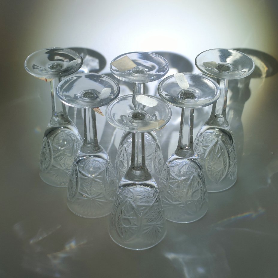 Набор из 6-ти бокалов в оригинальной коробке, хрусталь, картон, алмазная грань, Дятьковский хрустальный завод, СССР, 1963-1985 гг.