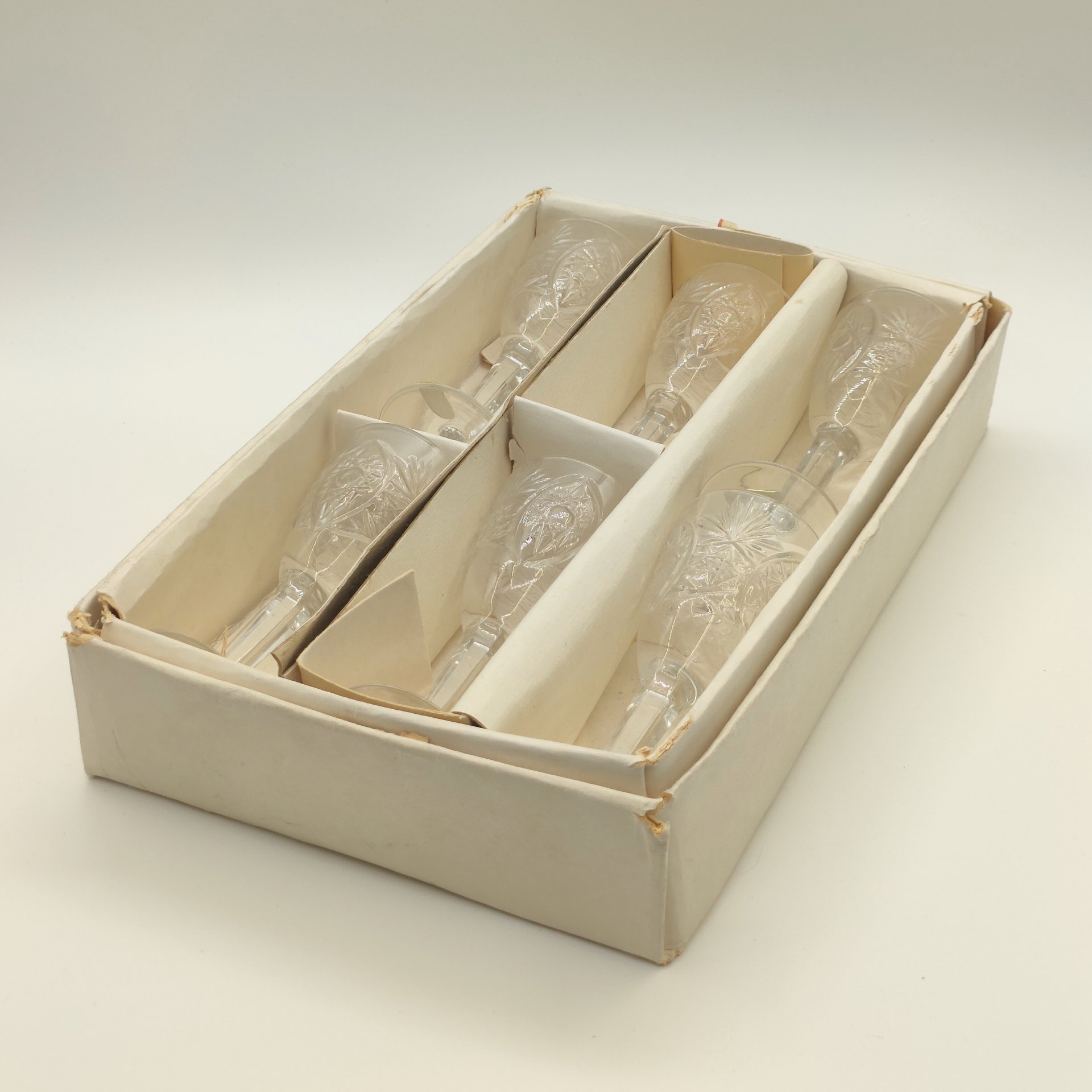 Набор из 6-ти бокалов в оригинальной коробке, хрусталь, картон, алмазная грань, Дятьковский хрустальный завод, СССР, 1963-1985 гг.