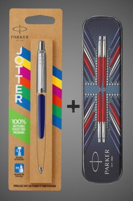 Шариковая ручка Parker Jotter ORIGINALS NAVY BLUE CT (2747C), стержень: Mblue ЭКО-УПАКОВКА+жестяной футляр, Металлы: нержавеющая сталь, пластик