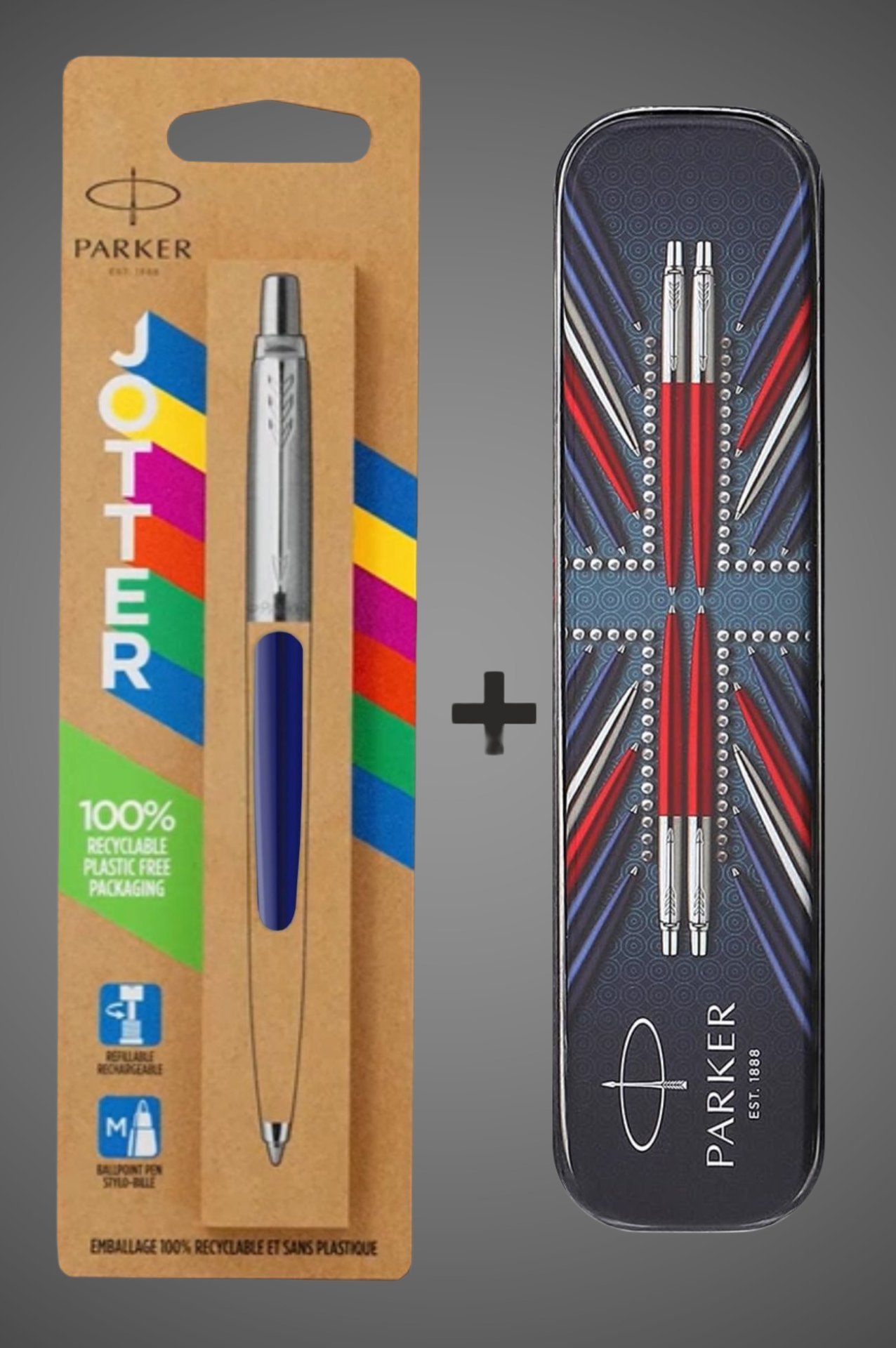 Шариковая ручка Parker Jotter ORIGINALS NAVY BLUE CT (2747C), стержень: Mblue ЭКО-УПАКОВКА+жестяной футляр, Металлы: нержавеющая сталь, пластик