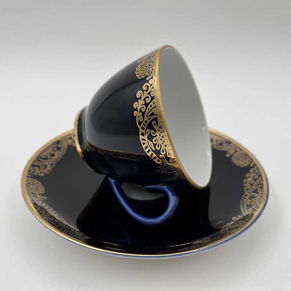 Пара кофейная, фарфор, крытье кобальтом, золочение, Ленинградский фарфоровый завод (ЛФЗ), СССР, 1970-1990 гг.