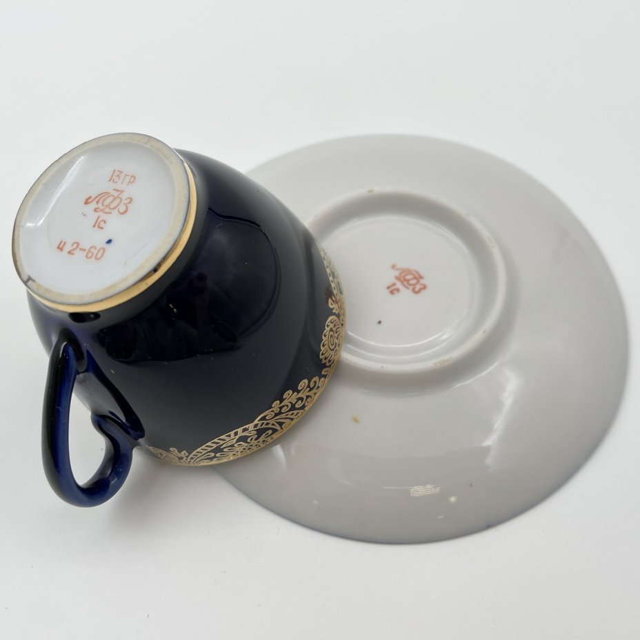 Пара кофейная, фарфор, крытье кобальтом, золочение, Ленинградский фарфоровый завод (ЛФЗ), СССР, 1970-1990 гг.