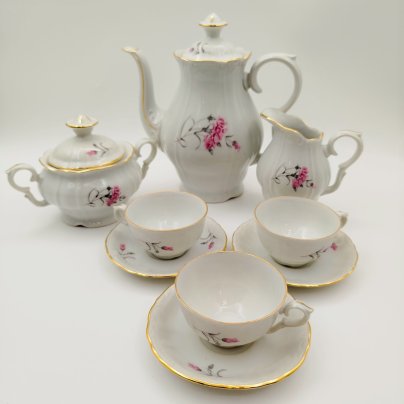 Сервиз кофейный с цветочным декором на 3 персон (9 предметов), фарфор, деколь, золочение, Moritz Zdekauer (MZ), Чехословакия, 1970-1980 гг.
