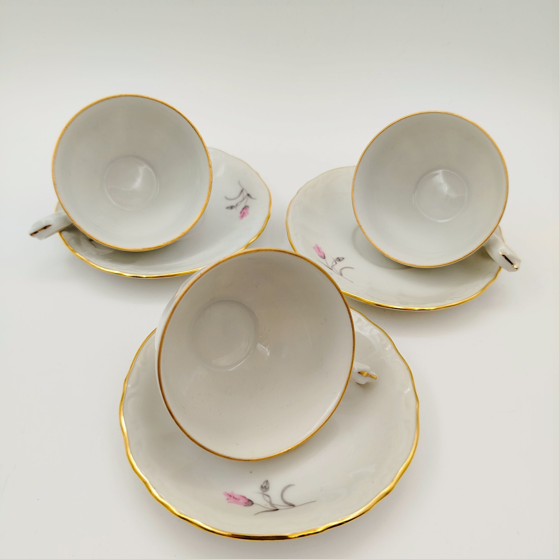 Сервиз кофейный с цветочным декором на 3 персон (9 предметов), фарфор, деколь, золочение, Moritz Zdekauer (MZ), Чехословакия, 1970-1980 гг.