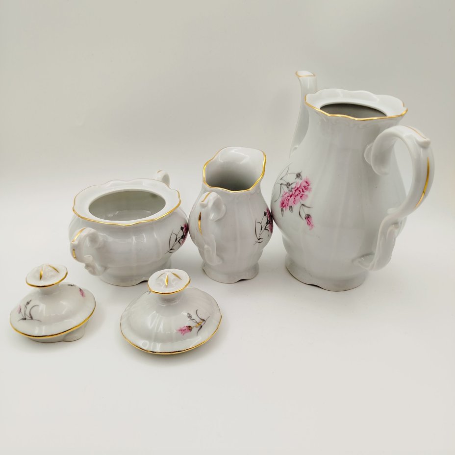 Сервиз кофейный с цветочным декором на 3 персон (9 предметов), фарфор, деколь, золочение, Moritz Zdekauer (MZ), Чехословакия, 1970-1980 гг.