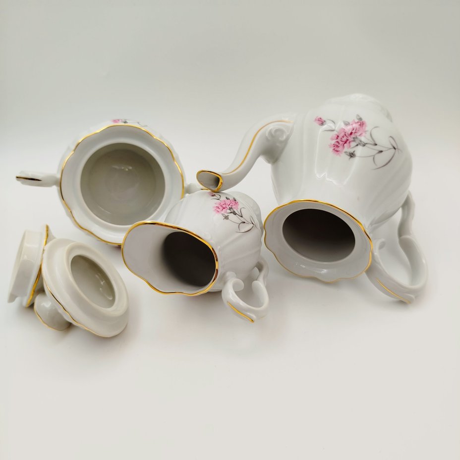 Сервиз кофейный с цветочным декором на 3 персон (9 предметов), фарфор, деколь, золочение, Moritz Zdekauer (MZ), Чехословакия, 1970-1980 гг.