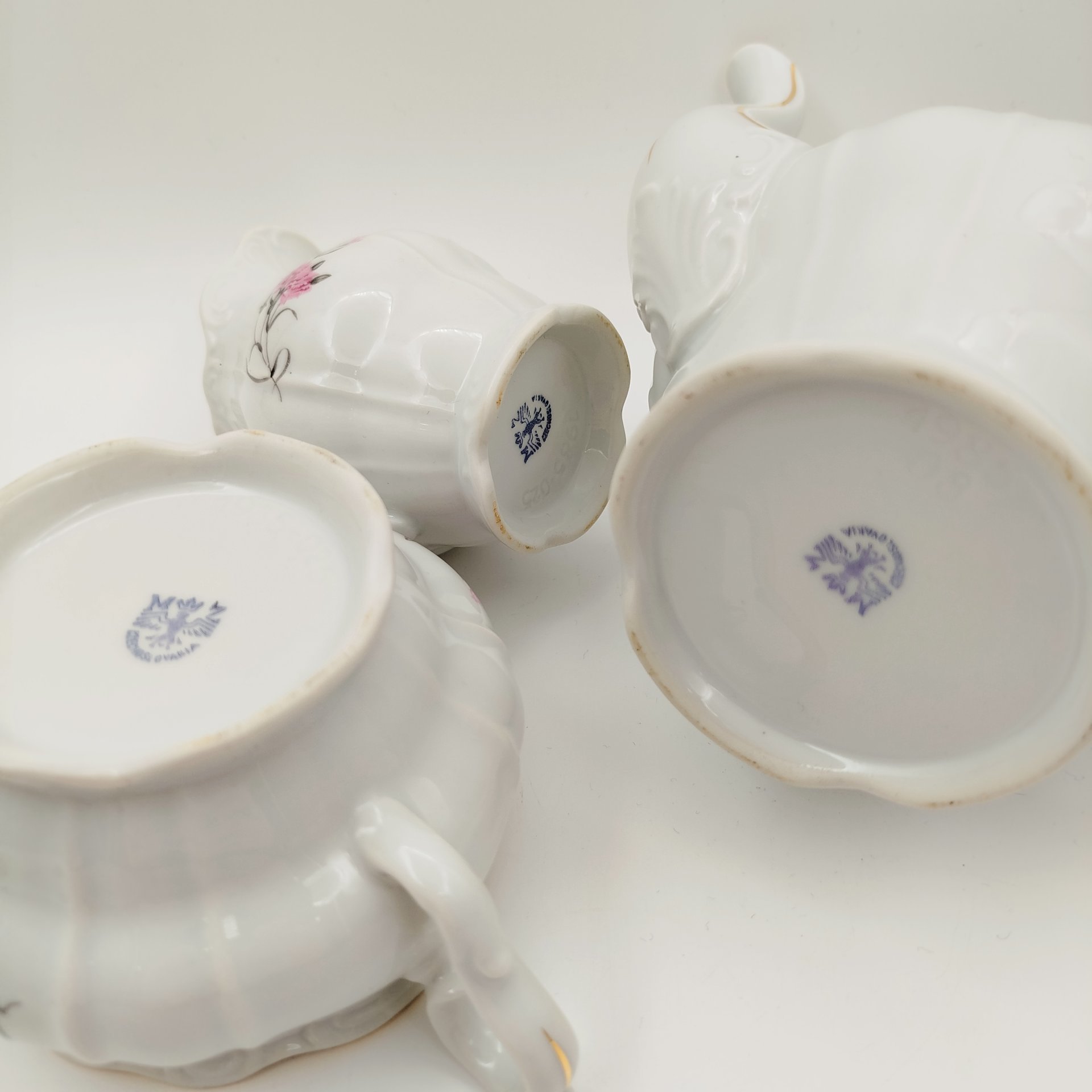 Сервиз кофейный с цветочным декором на 3 персон (9 предметов), фарфор, деколь, золочение, Moritz Zdekauer (MZ), Чехословакия, 1970-1980 гг.