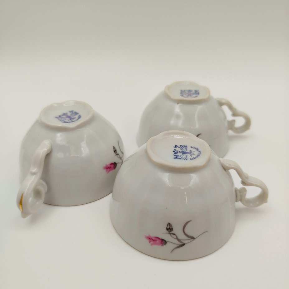 Сервиз кофейный с цветочным декором на 3 персон (9 предметов), фарфор, деколь, золочение, Moritz Zdekauer (MZ), Чехословакия, 1970-1980 гг.