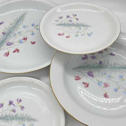 Набор из 2 обеденных и 2 десертных тарелок с цветочным декором, Porzellanwerke Könitz (OPK), фарфор, золочение, деколь, ГДР, 1954-1962 гг.