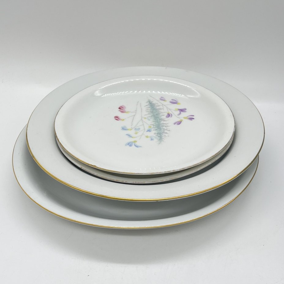 Набор из 2 обеденных и 2 десертных тарелок с цветочным декором, Porzellanwerke Könitz (OPK)