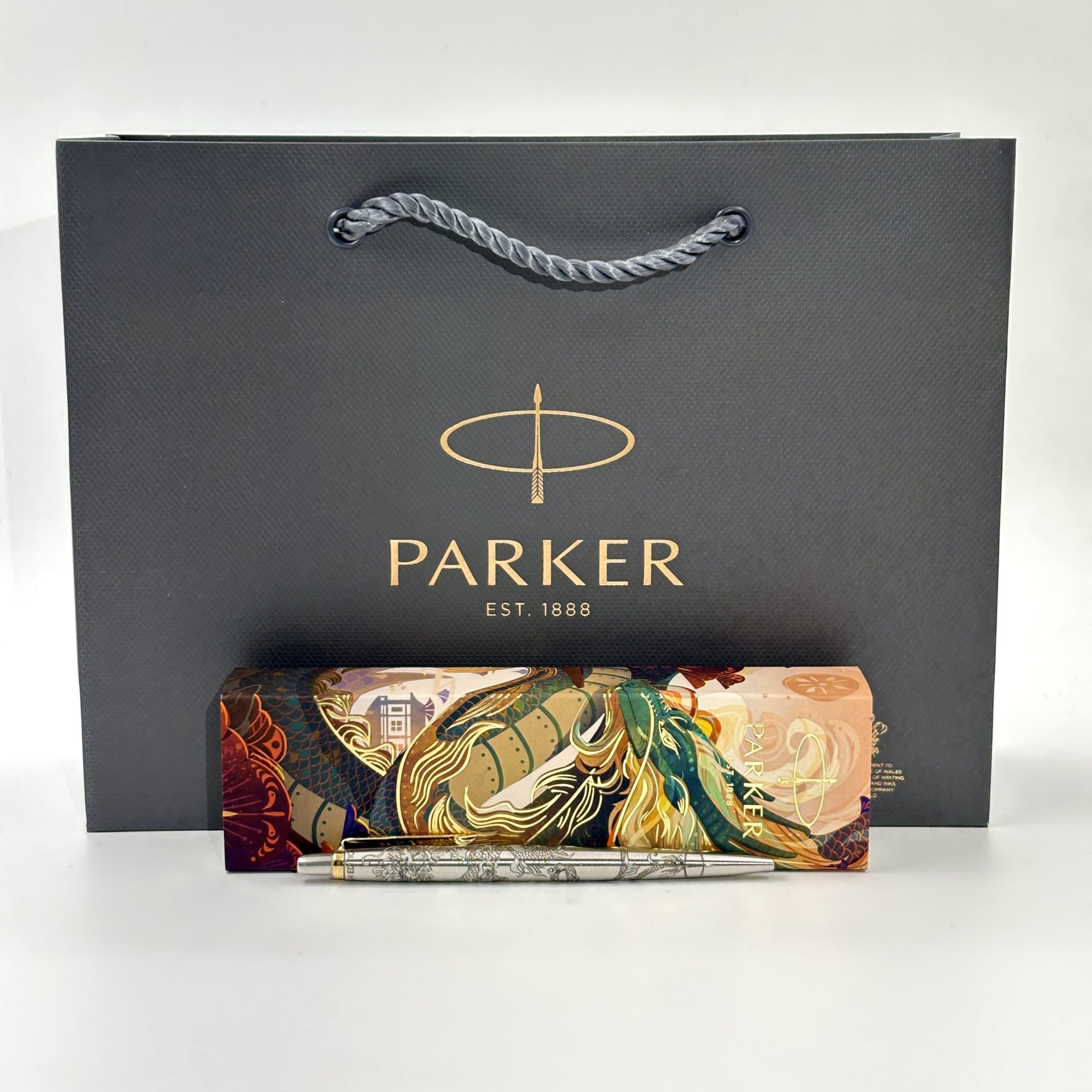 Шариковая ручка "Дракон" в коробке, Parker, нержавеющая сталь, золочение, гравировка