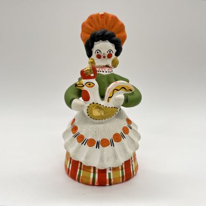 Игрушка "Барыня с петушком", Бушуева С., глина, лепка, роспись, Дымковская игрушка, Россия, 1980-2000 гг.
